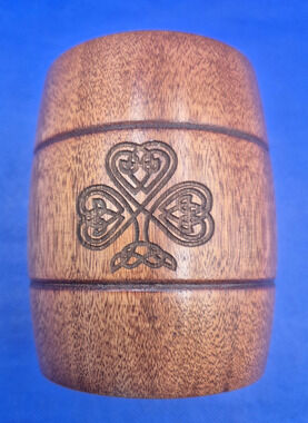 Handcrafted Viking Style Celtic Clover Wood Drinking Cup 4" Tall